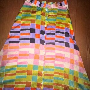FRNCH Multicolor Geometric Midi Skirt
